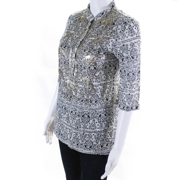 Figue White Black Metallic Embellished Tunic , XXS, Little Oversized, EUC - Picture 2 of 5
